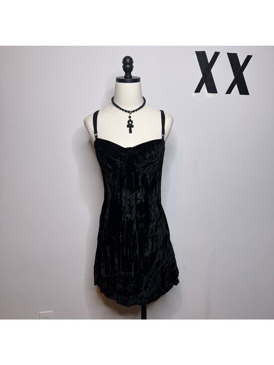 Tripp nyc Dresses & Skirts - Vintage TRIPP NYC Black Velvet Mini Dress Goth Club Original Rocket Label RARE S